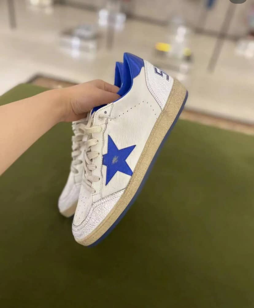 Alternative view of GOLDEN GOOSE MEN BALL STAR IN WHITE NAPPA WITH BLUE STAR AND HEEL TAB GMF00117 F002198 10327