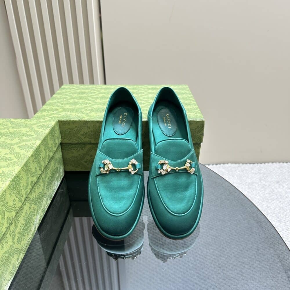 GUCCI WOMEN'S HORSEBIT LOAFER WITH CRYSTALS BLUE - Image 4