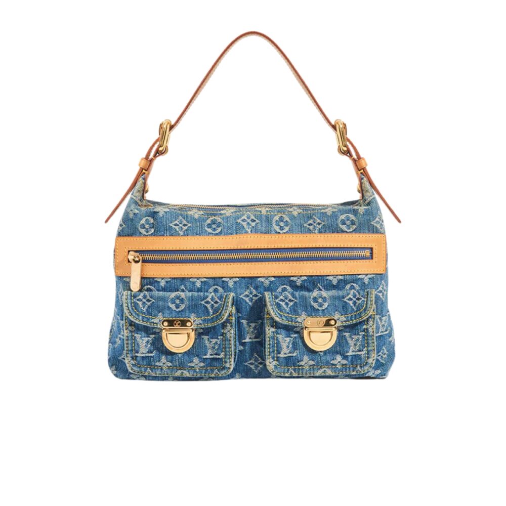 LOUIS VUITTON MONOGRAM DENIM BAGGY PM SHOULDER BAG BLUE 30CM