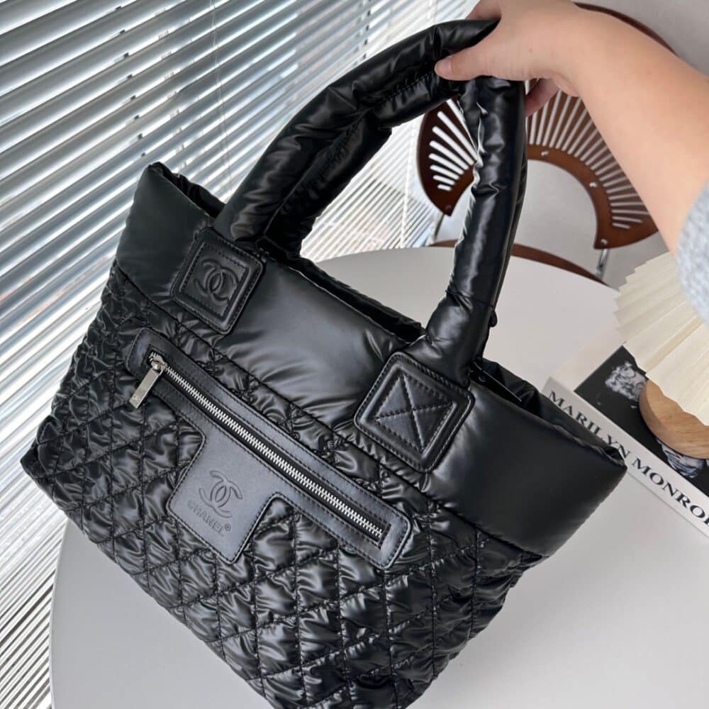 CHANEL NYLON COCO COCOON TOTE BAG BLACK 35CM - Image 7