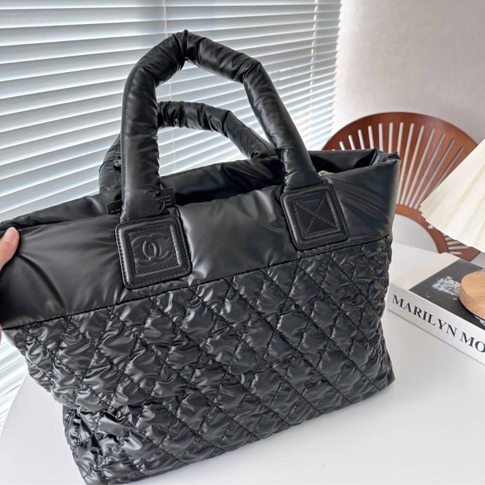CHANEL NYLON COCO COCOON TOTE BAG BLACK 35CM - Image 8