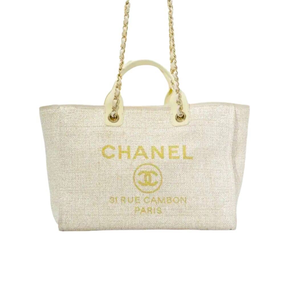 CHANEL DEAUVILLE LARGE TOTE SHOPPING BAG WHITE 38CM
