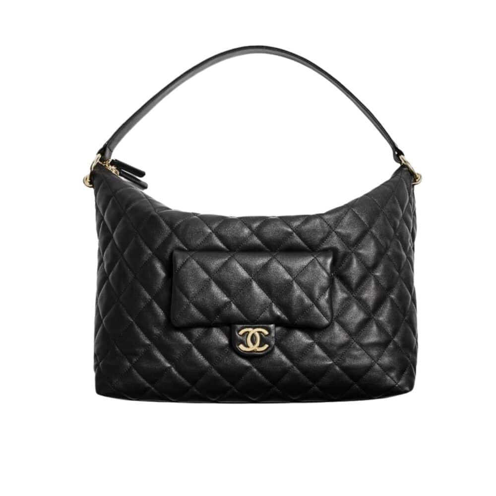 CHANEL MAXI SIZE HOBO BAG BLACK AND GOLD TONE METAL BLACK 27CM AS4339 B13833 94305