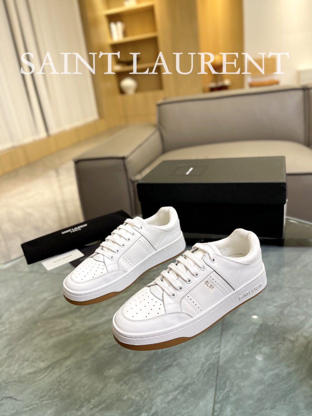 SAINT LAURENT PERFORATED LEATHER SNEAKERS WHITE - Image 8