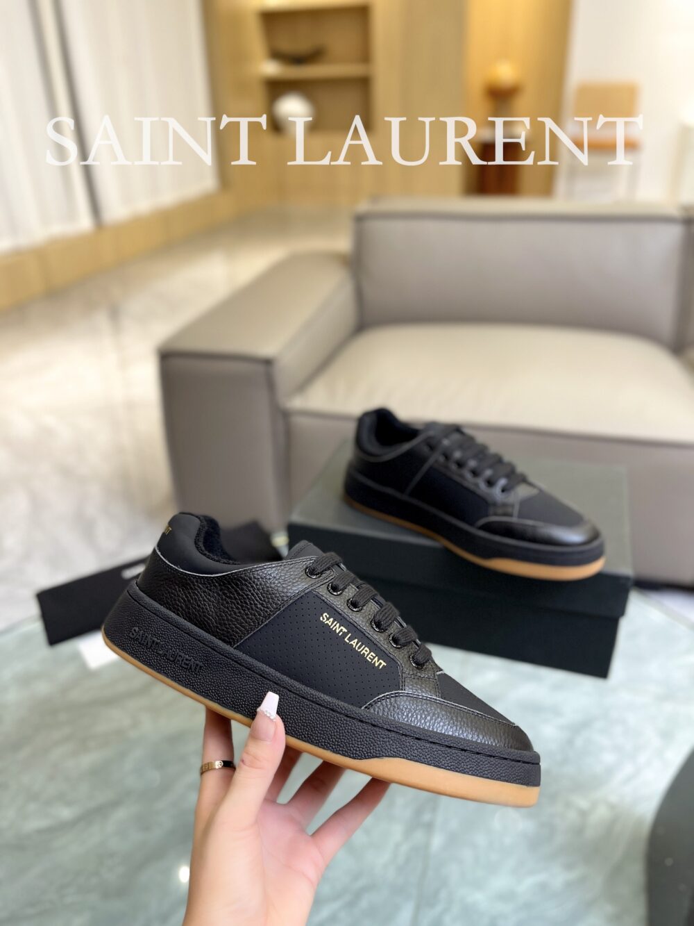 SAINT LAURENT PERFORATED LEATHER SNEAKERS BLACK - Image 4