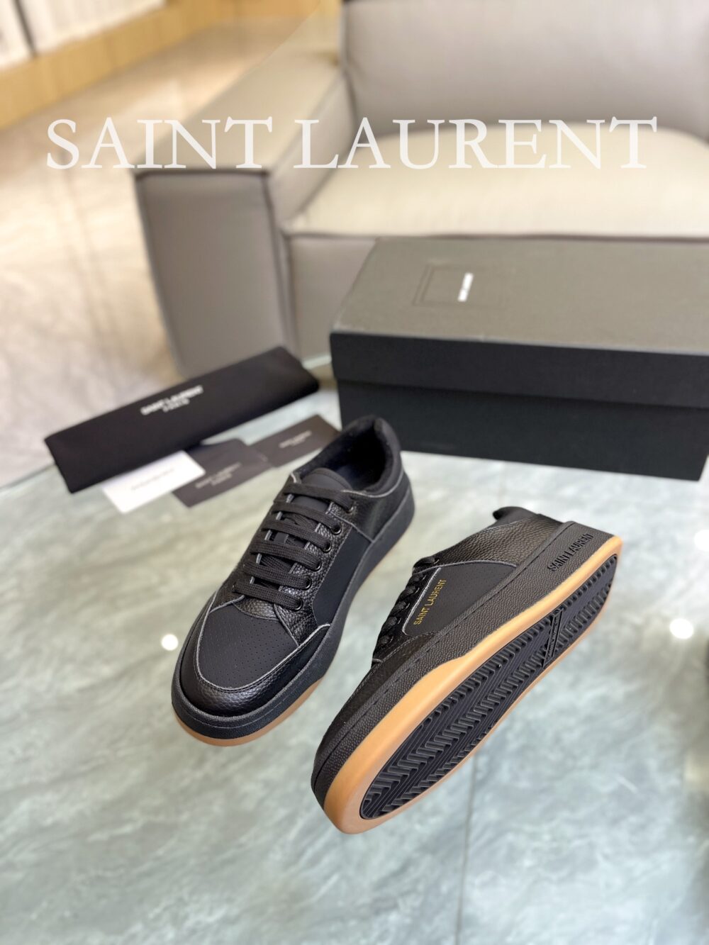 SAINT LAURENT PERFORATED LEATHER SNEAKERS BLACK - Image 3