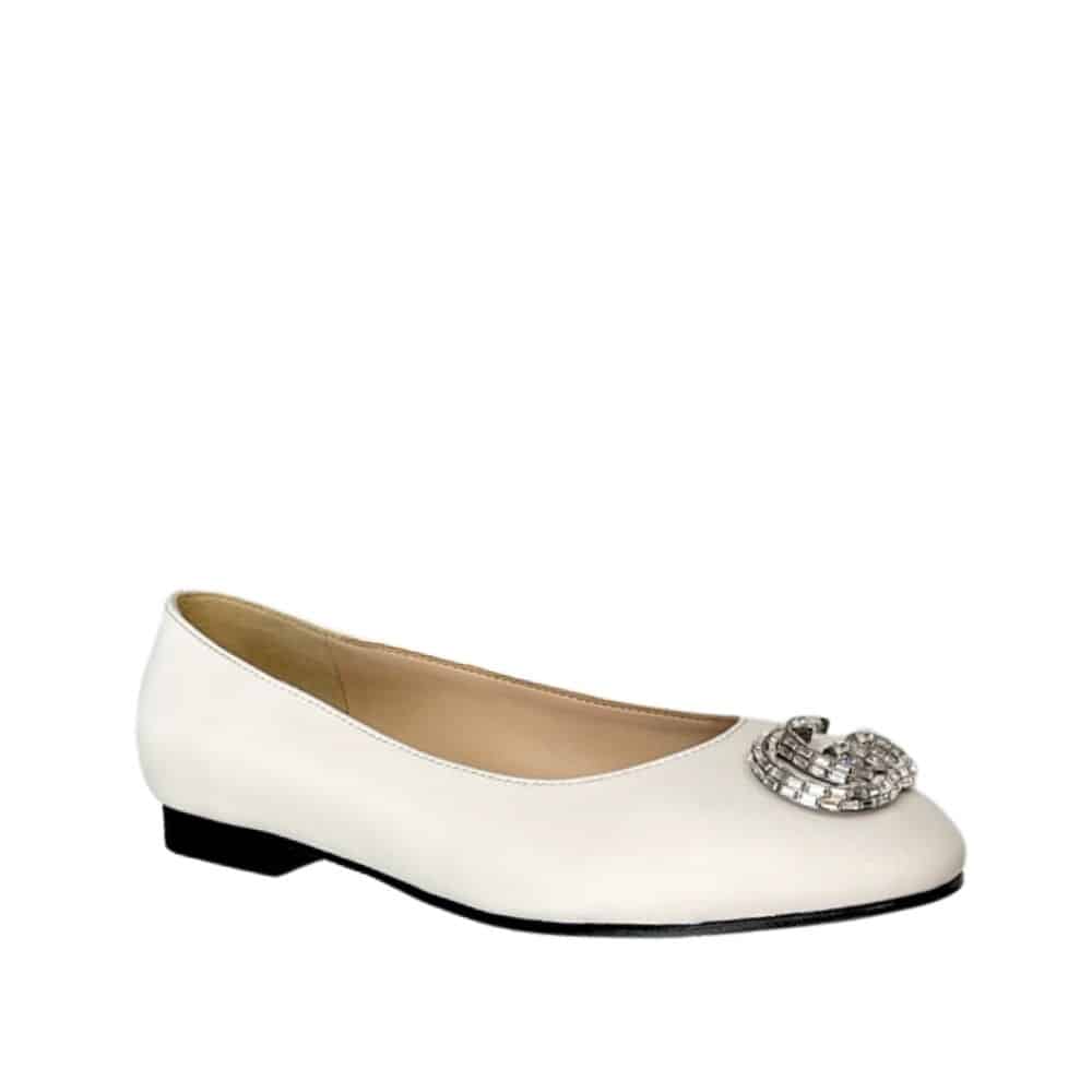 GUCCI CRYSTAL GG WOMEN'S BALLET FLAT WHITE