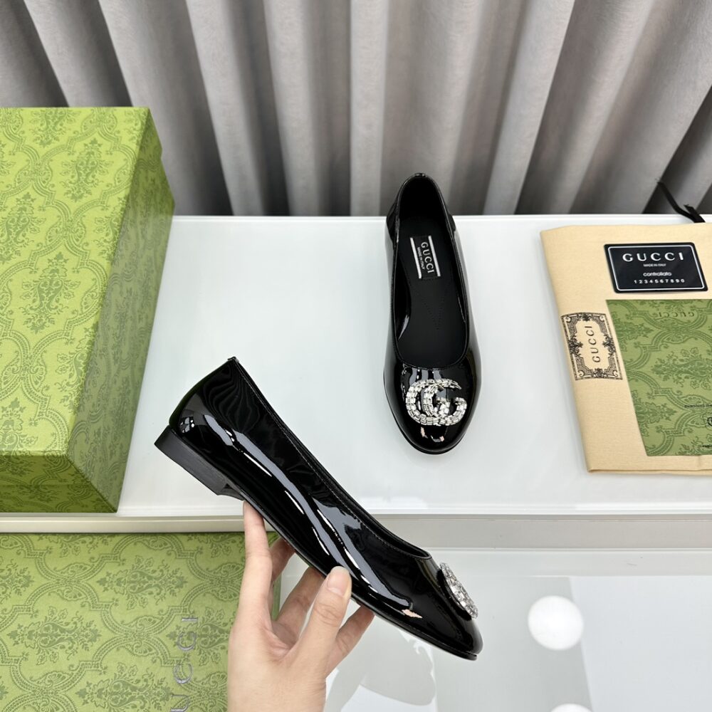 GUCCI CRYSTAL GG WOMEN'S BALLET FLAT BLACK - Image 6