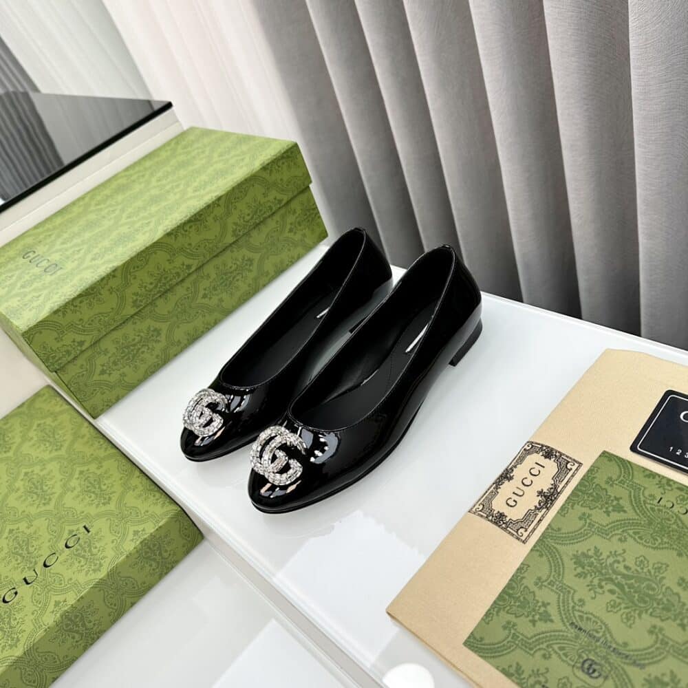 GUCCI CRYSTAL GG WOMEN'S BALLET FLAT BLACK - Image 9