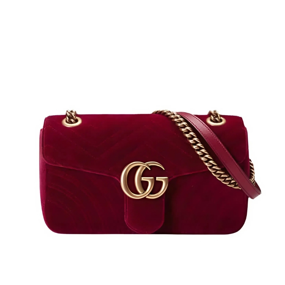 GUCCI GG MARMONT SHOULDER BAG VELVET LEATHER RED 20CM 443497K4D2T 6433