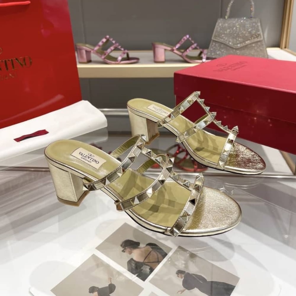 Alternative view of VALENTINO GARAVANI ROCKSTUD SLIDE SANDAL IN LAMINATED NAPPA GOLD 6W2S0C47QKH I8M