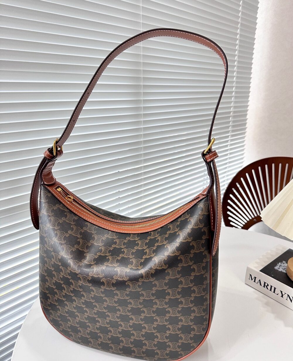 CELINE HELOISE BAG IN TRIOMPHE CANVAS AND CALFSKIN TAN 31CM 114712FQM 04LU - Image 3