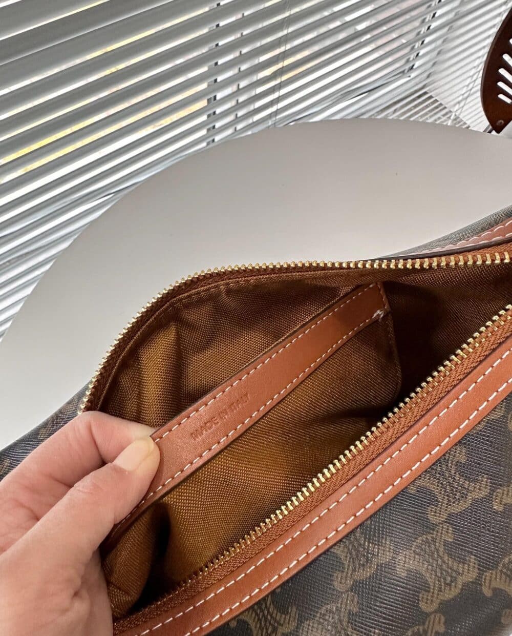 CELINE HELOISE BAG IN TRIOMPHE CANVAS AND CALFSKIN TAN 31CM 114712FQM 04LU - Image 9