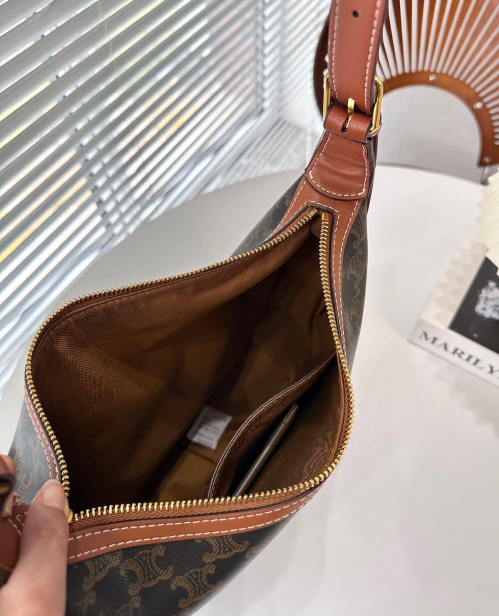 CELINE HELOISE BAG IN TRIOMPHE CANVAS AND CALFSKIN TAN 31CM 114712FQM 04LU - Image 10