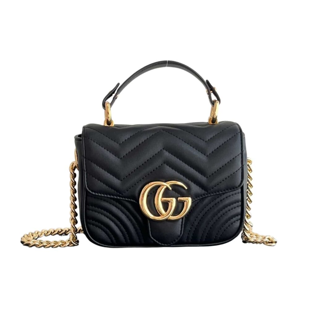 GUCCI GG MARMONT MINI SHOULDER BAG BLACK 18CM ‎739682 AABZC 6832