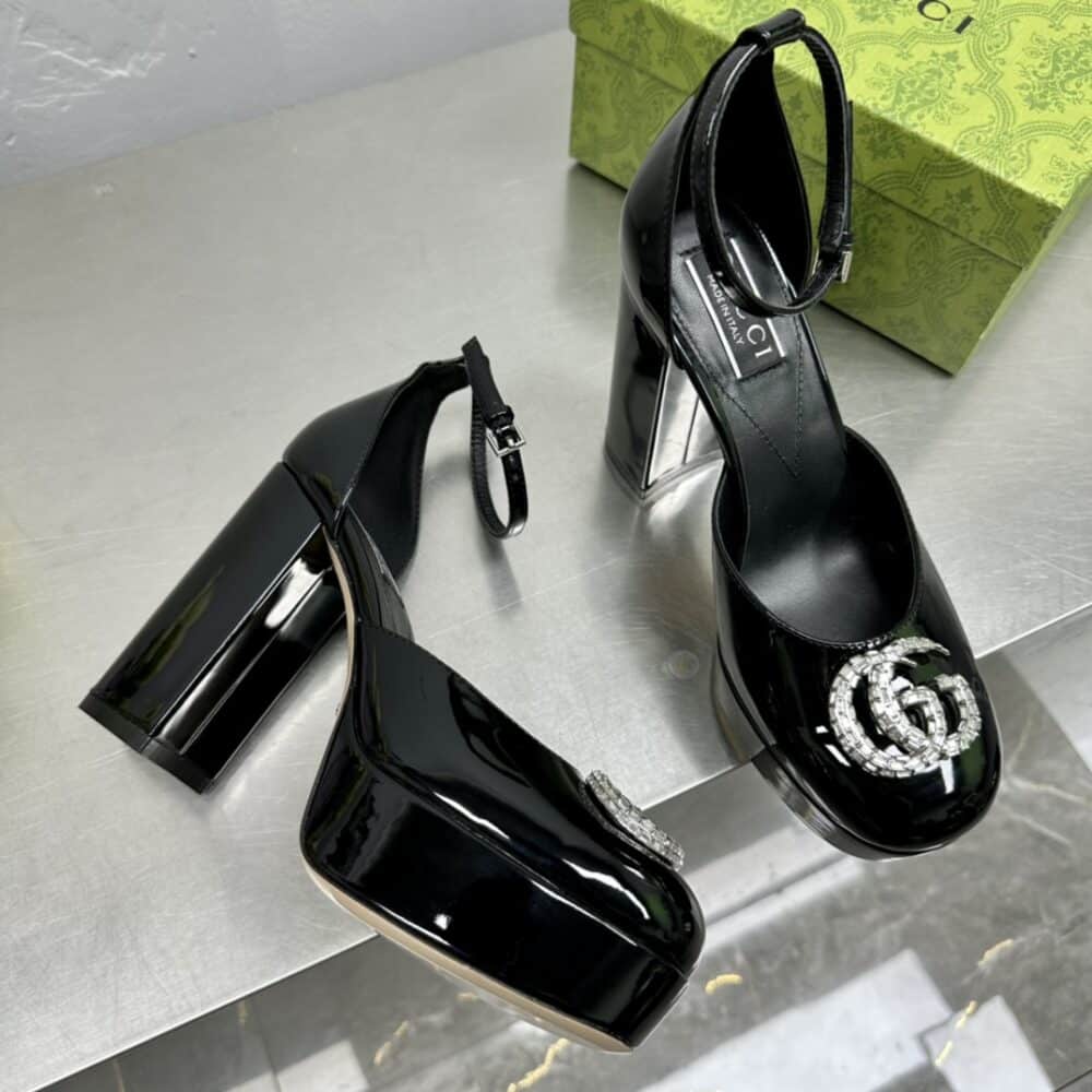 GUCCI WOMEN'S PLATFORM PUMP WITH DOUBLE G BLACK 762386 BNC00 1000 - Image 6