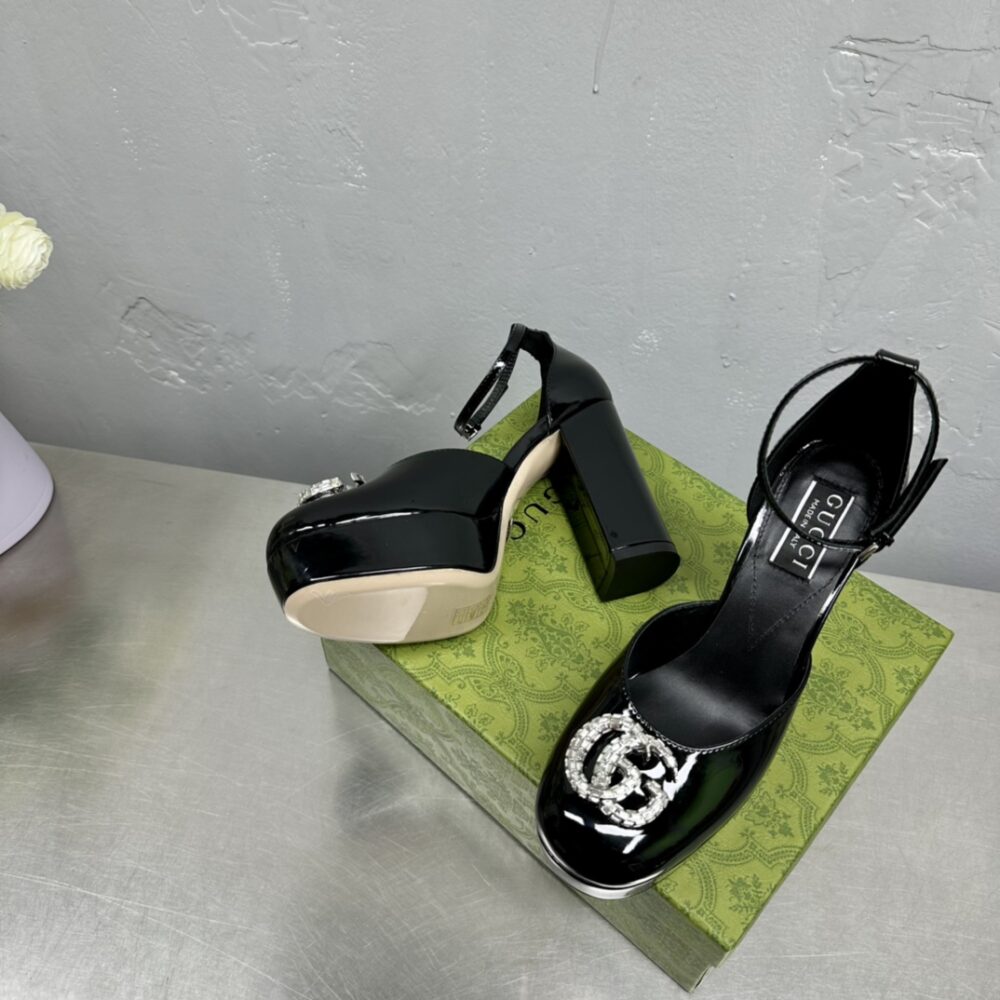 GUCCI WOMEN'S PLATFORM PUMP WITH DOUBLE G BLACK 762386 BNC00 1000 - Image 4