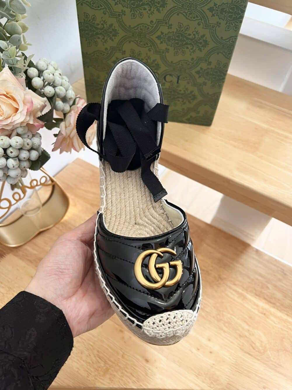 GUCCI LEATHER PLATFORM ESPADRILLE BLACK 573023 BTMO0 1000 - Image 5