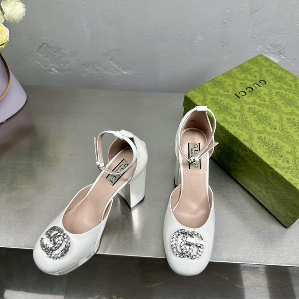 GUCCI WOMEN'S PLATFORM PUMP WITH DOUBLE G WHITE - Image 5