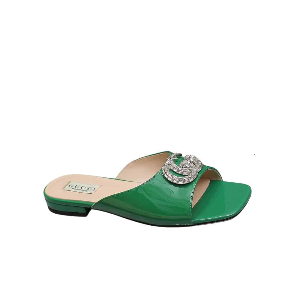 GUCCI GG CRYSTAL SLIPPERS GREEN