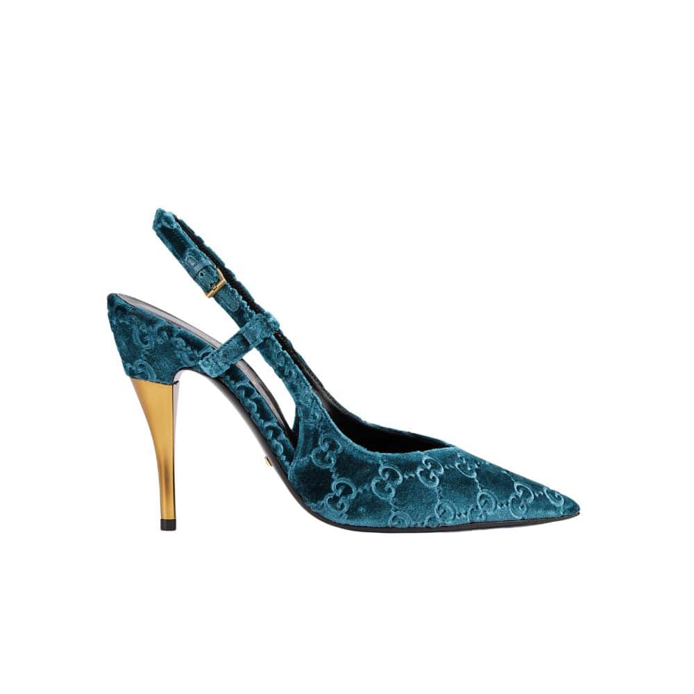 GUCCI WOMEN'S PLATFORM PUMP BLUE VELVET