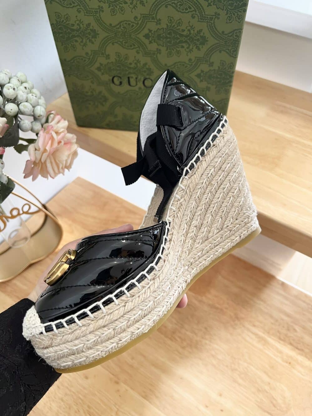 GUCCI LEATHER PLATFORM ESPADRILLE BLACK 573023 BTMO0 1000 - Image 4