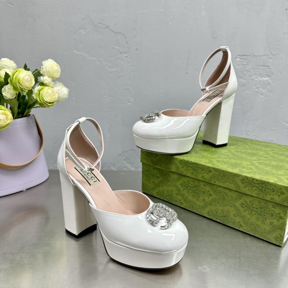 GUCCI WOMEN'S PLATFORM PUMP WITH DOUBLE G WHITE - Image 3