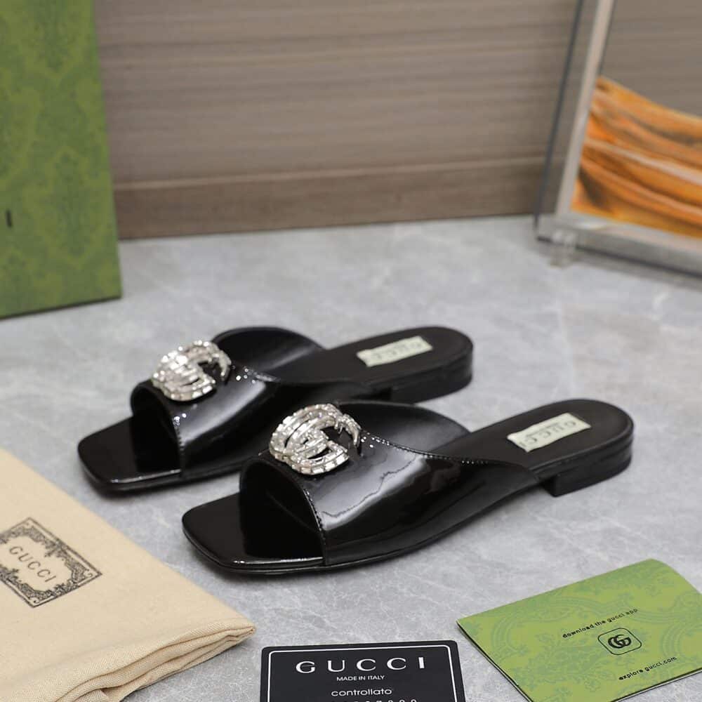 GUCCI GG CRYSTAL SLIPPERS BLACK - Image 2