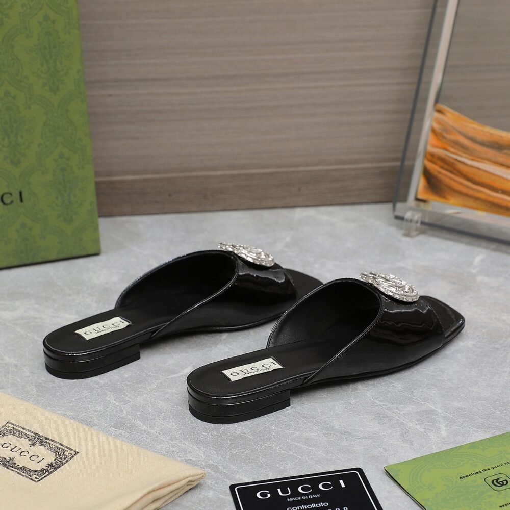GUCCI GG CRYSTAL SLIPPERS BLACK - Image 4