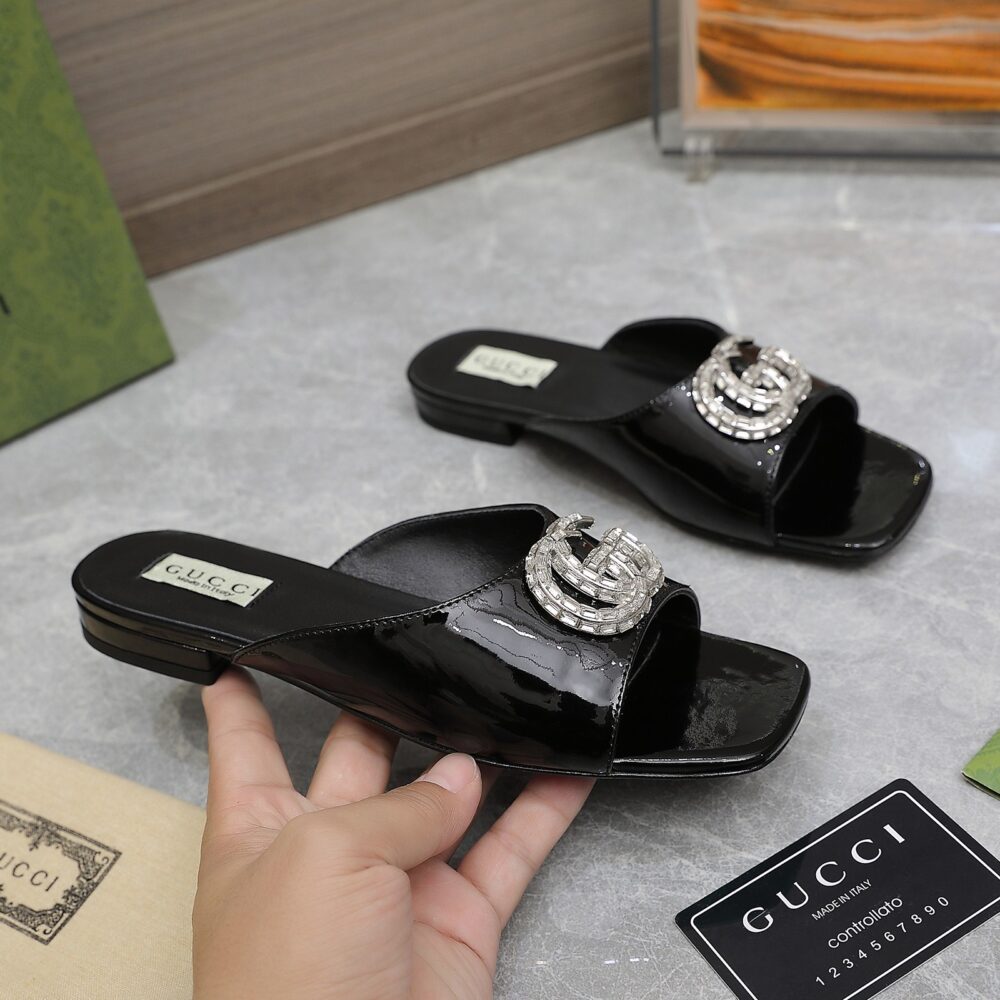 GUCCI GG CRYSTAL SLIPPERS BLACK - Image 5