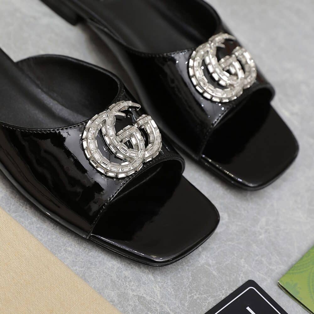GUCCI GG CRYSTAL SLIPPERS BLACK - Image 6