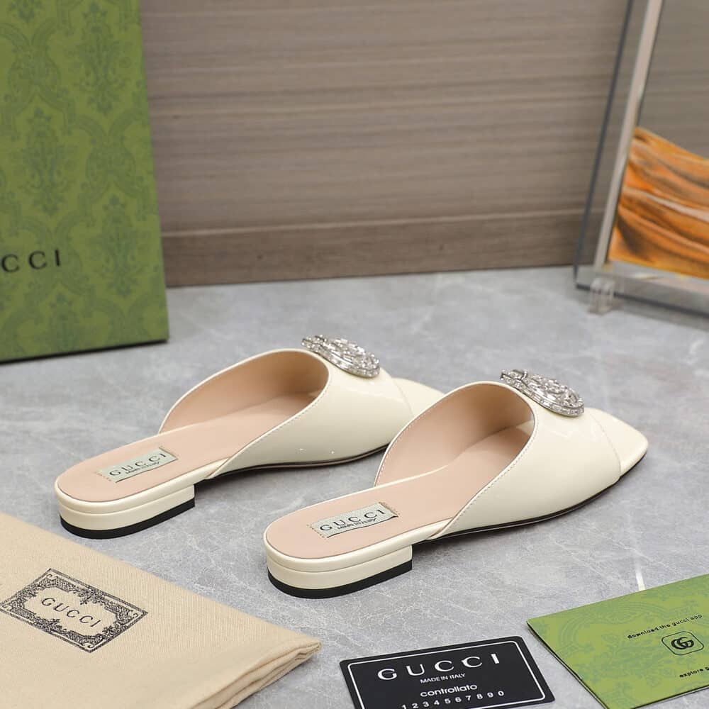 GUCCI GG CRYSTAL SLIPPERS WHITE - Image 5