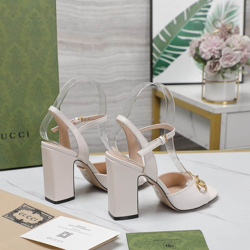 GUCCI WOMEN'S HORSEBIT HIGH HEEL SANDAL WHITE - Image 8