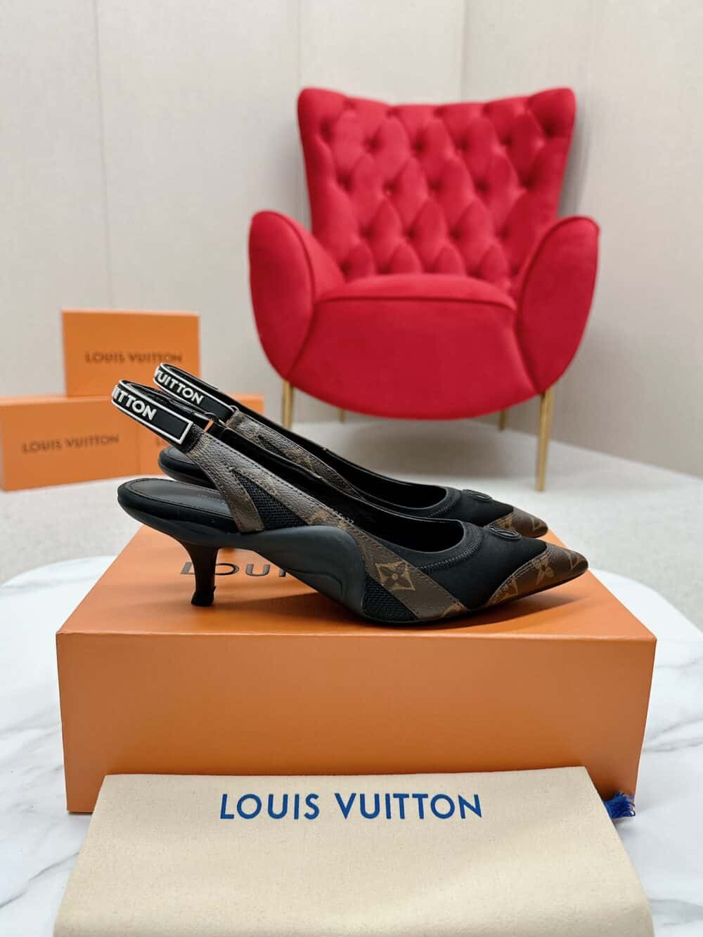 LOUIS VUITTON ARCHLIGHT SLINGBACK PUMP BLACK AND BROWN 1AADGJ - Image 6