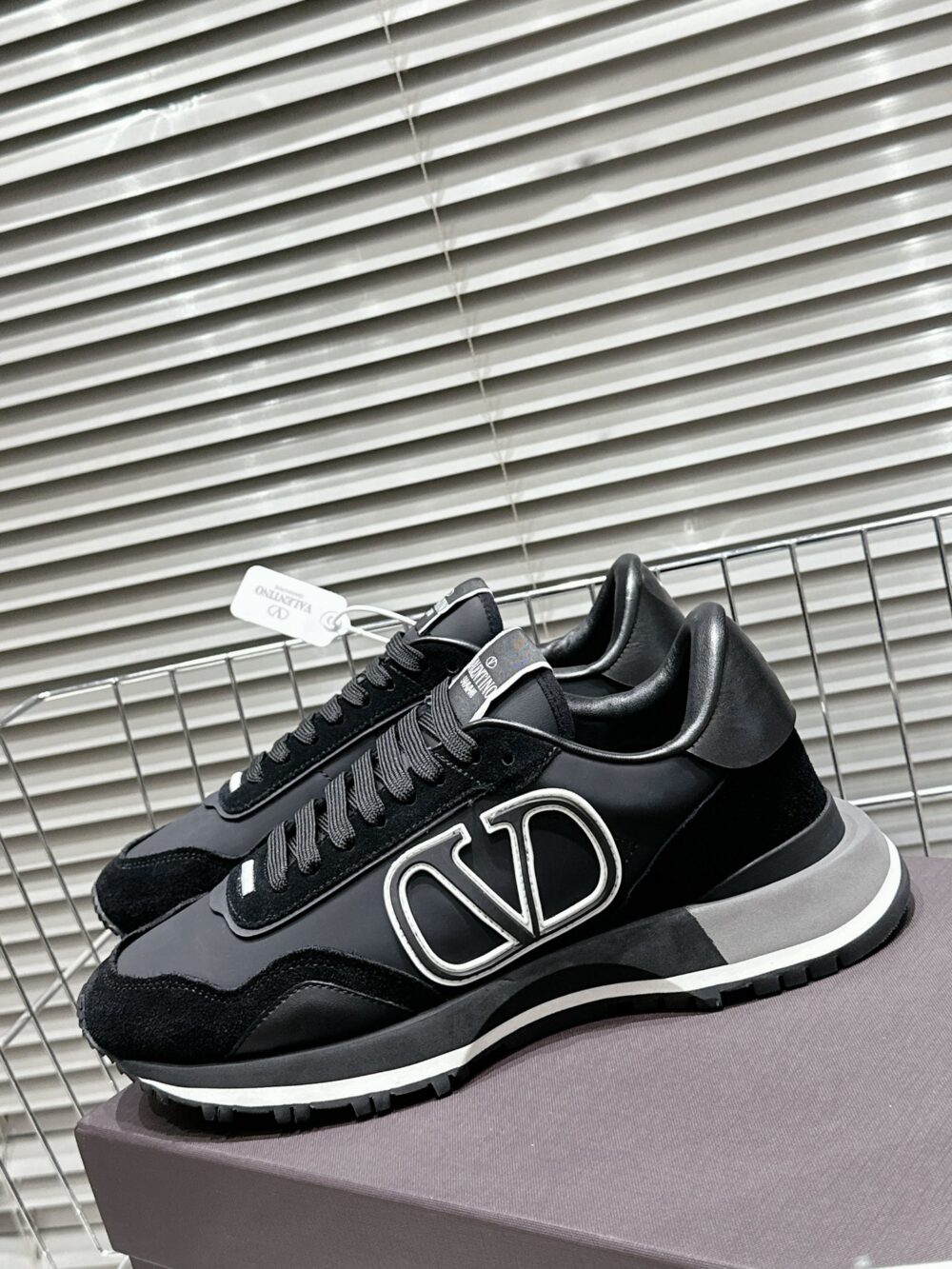 Alternative view of VALENTINO LACE AND MESH LACERUNNER TRAINER BLACK