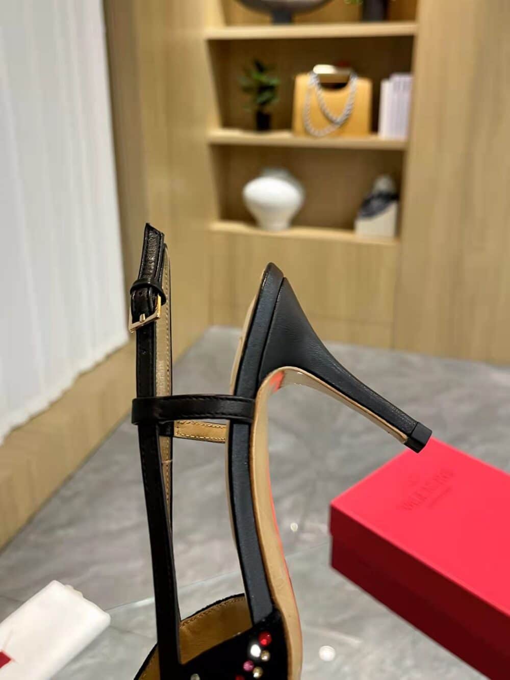 VALENTINO VLOGO SIGNATURE BACK STRAP CRYSTAL HIGH HEELS BLACK - Image 6