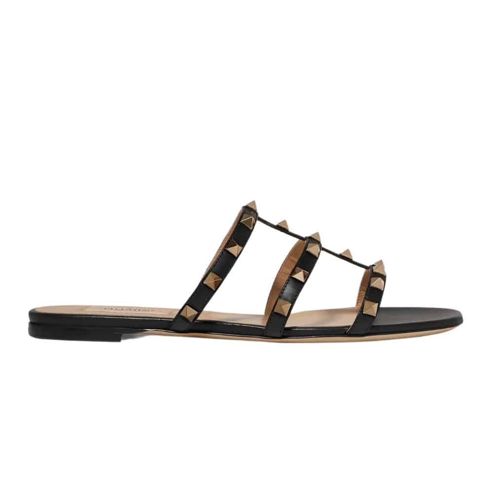 VALENTINO GARAVANI ROCKSTUD FLAT SLIDE SANDAL BLACK 4W2S0C49VOD 0NO