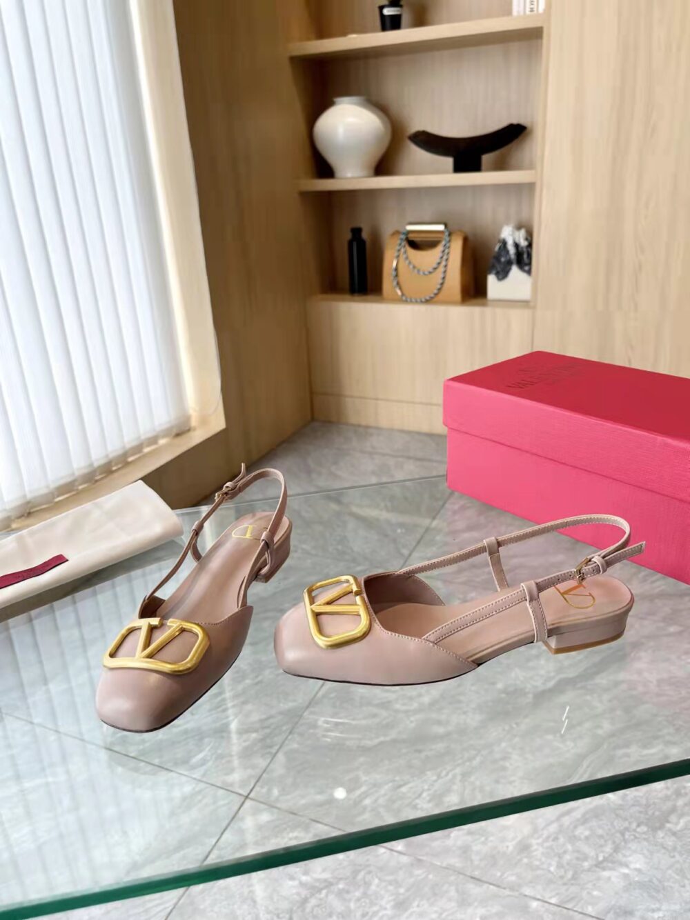 Alternative view of VALENTINO GARAVANI V LOGO LEATHER SLINGBACK FLATS BEIGE