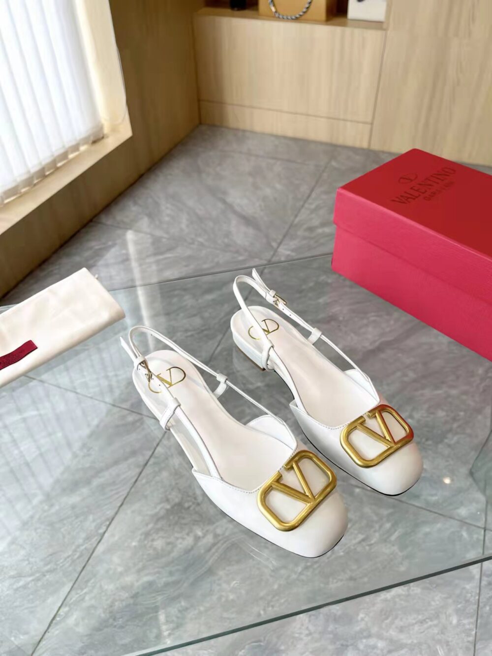 Alternative view of VALENTINO GARAVANI V LOGO LEATHER SLINGBACK FLATS WHITE