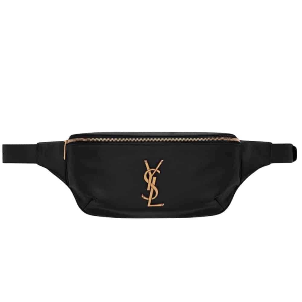 SAINT LAURENT BELT BAG YSL LOGO APPLIQUÉD LEATHER BLACK 25CM
