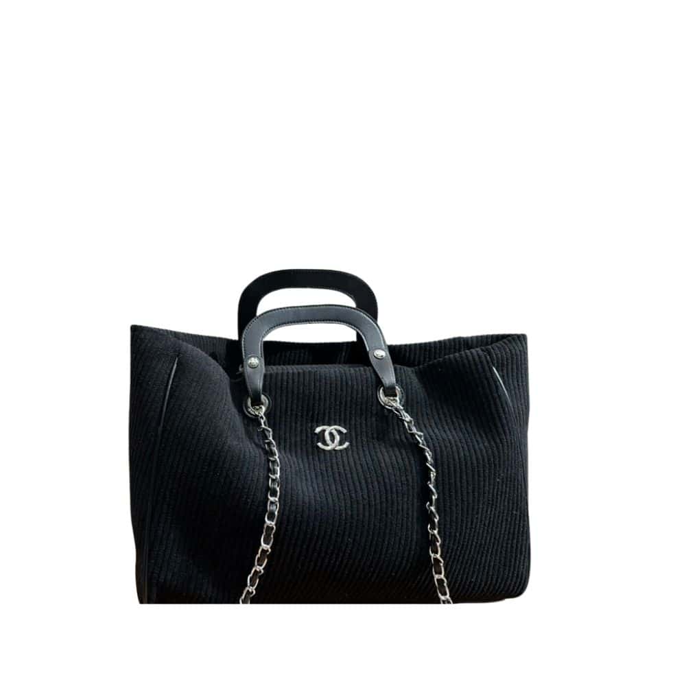 CHANEL DEAUVILLE LARGE TOTE SHOPPING BAG BLACK 40CM
