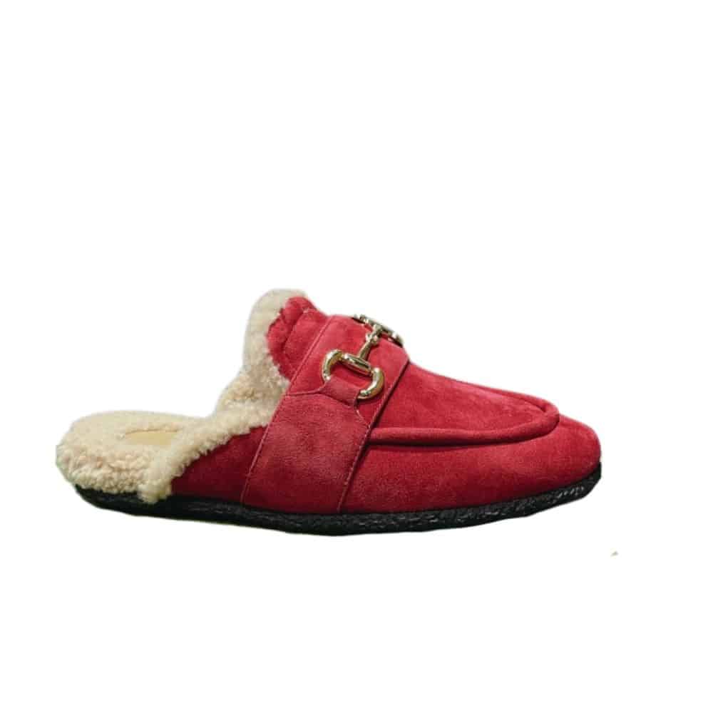GUCCI WOMEN'S MULE WITH HORSEBIT SUEDE LEATHER RED