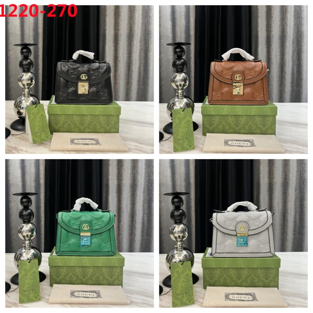 GUCCI GG MATELASSÉ SMALL TOP HANDLE BAG BROWN 20CM - Image 3