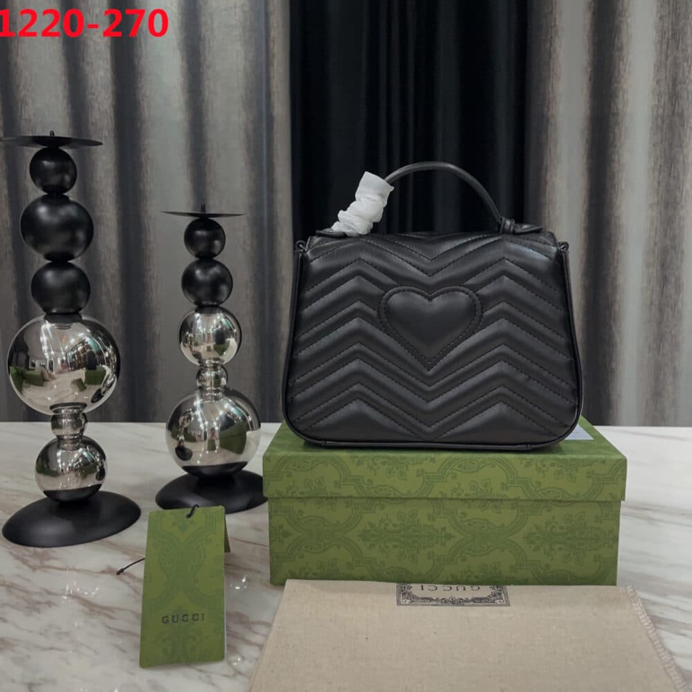 GUCCI MARMONT TOP HANDLE BAG BLACK 21CM 702563 DTDFV 1000 - Image 3
