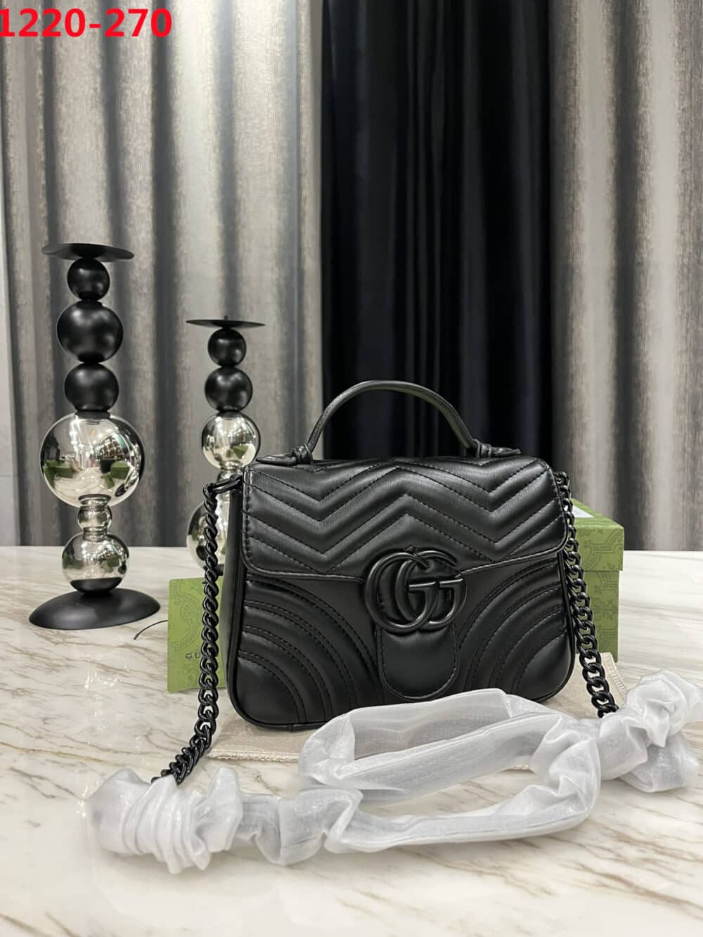 GUCCI MARMONT TOP HANDLE BAG BLACK 21CM 702563 DTDFV 1000 - Image 4