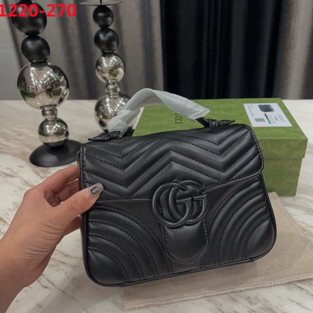 GUCCI MARMONT TOP HANDLE BAG BLACK 21CM 702563 DTDFV 1000 - Image 5