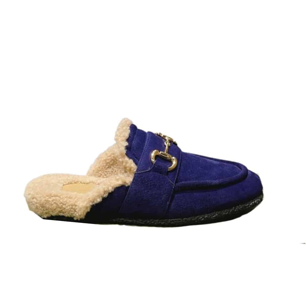 GUCCI WOMEN'S MULE WITH HORSEBIT SUEDE LEATHER BLUE