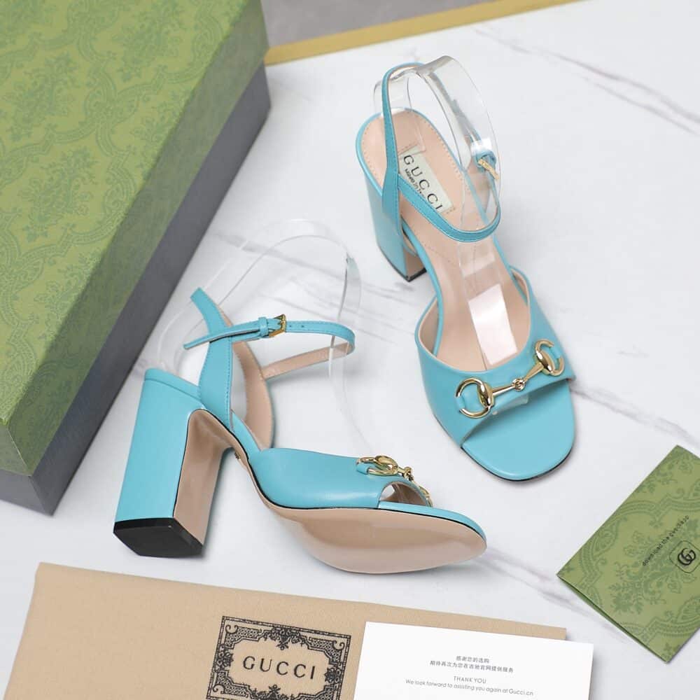 GUCCI WOMEN'S HORSEBIT HIGH HEEL SANDAL BLUE ‎771600 C9D00 4728 - Image 6