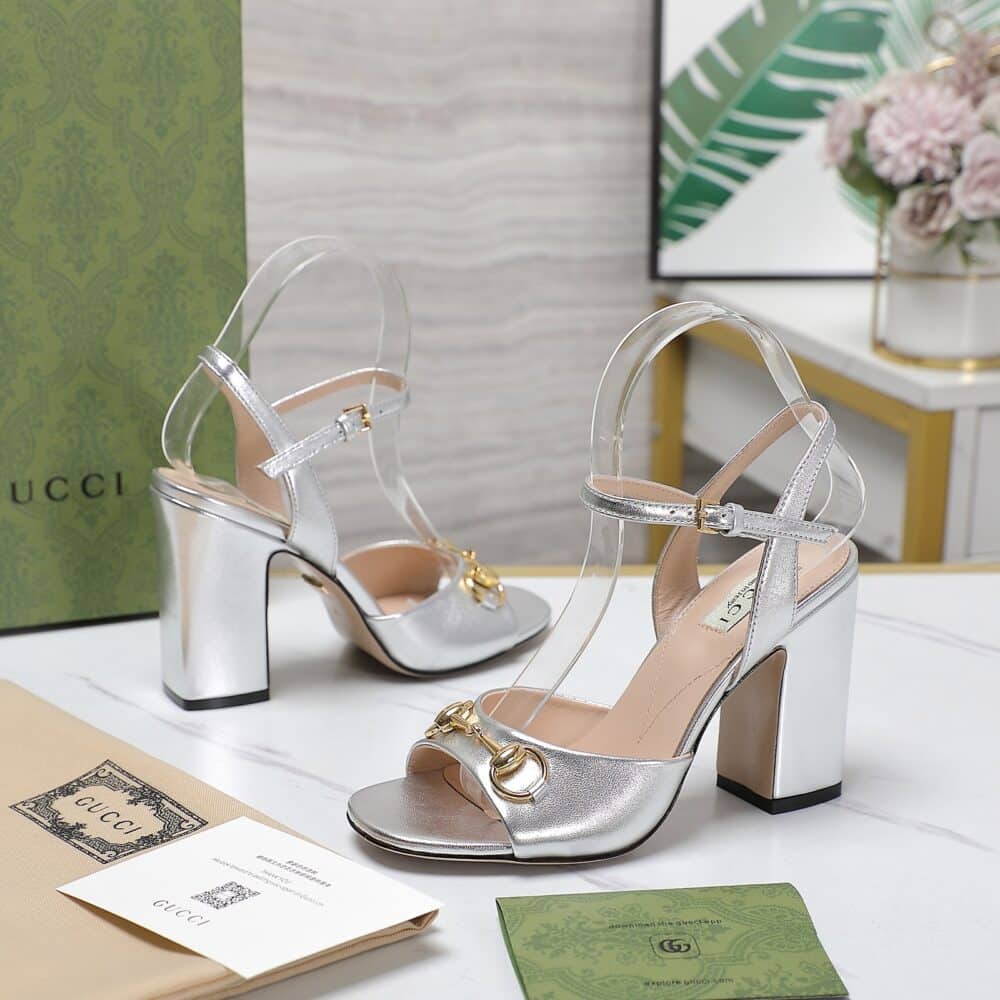 GUCCI WOMEN'S HORSEBIT HIGH HEEL SANDAL SILVER - Image 7