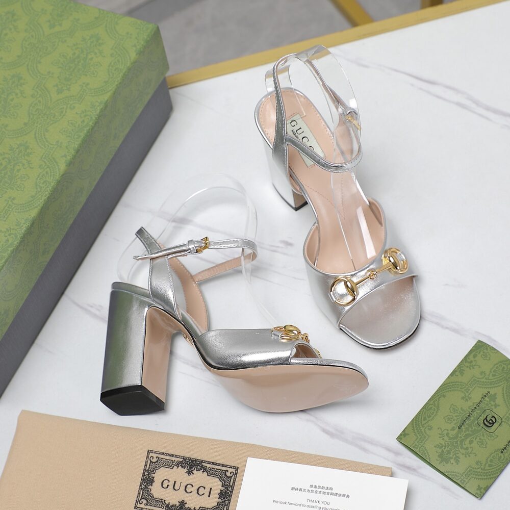 GUCCI WOMEN'S HORSEBIT HIGH HEEL SANDAL SILVER - Image 6